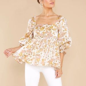 Sunny Blooms White And Gold Floral Print Top